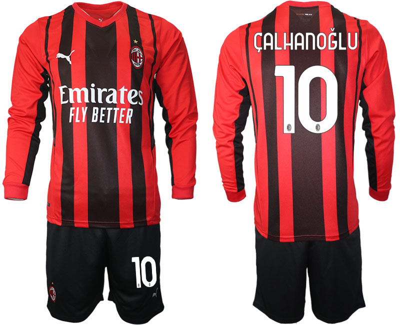 Men 2021-2022 Club Ac Milan home red Long Sleeve #10 Soccer Jersey->customized soccer jersey->Custom Jersey